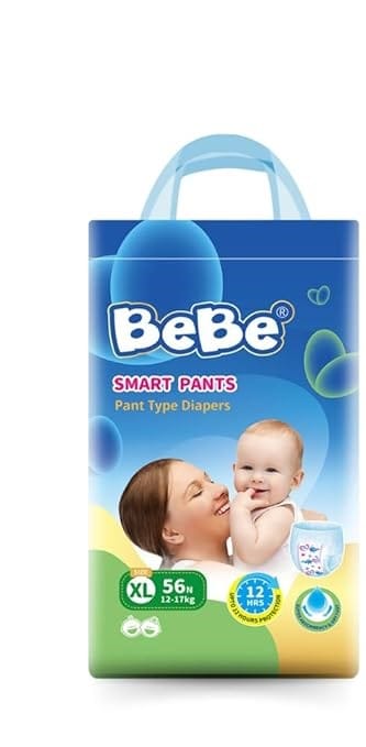 BeBe Baby Diaper Pants - Extra Large, 12-17 kg Triple Leakage Protection & Extra Comfort, Jumbo Pack (56 Piece, XL)