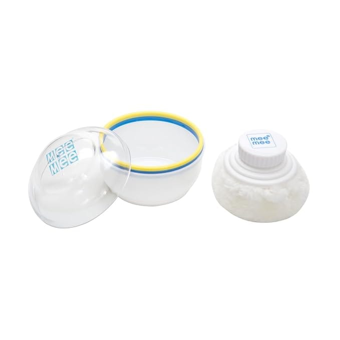 Mee Mee Baby and Kids' Face and Body Powder Puff Set with Storage Container (Regular, Light Blue)