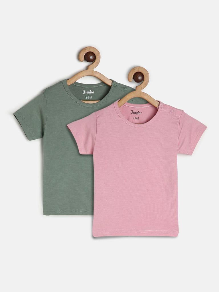 Chayim Pack of 2 Viscose Tees Pink & Green