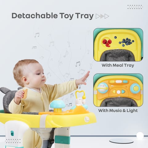 R for Rabbit Little Feet Sportz Baby Walker 2-In-1 Walker Turn Push Walker With Detachable Toy Bar With Meal Tray Green Yellow