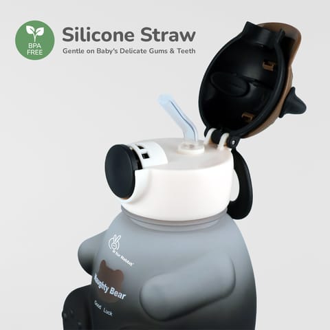R for Rabbit Tritan Bear Baby Straw Sipper Bottle Black