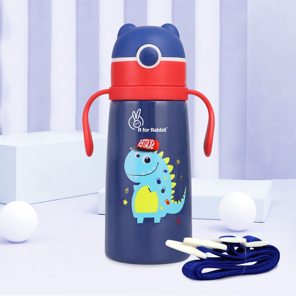 R for Rabbit Steebo Safari Stainless Steel Sipper Bottle For Kids Blue Dino