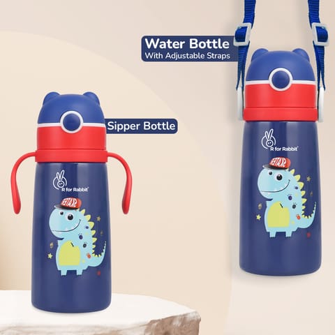 R for Rabbit Steebo Safari Stainless Steel Sipper Bottle For Kids Blue Dino