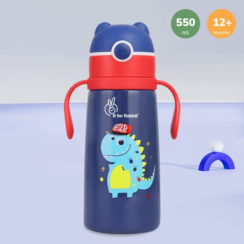 R for Rabbit Steebo Safari Stainless Steel Sipper Bottle For Kids Blue Dino