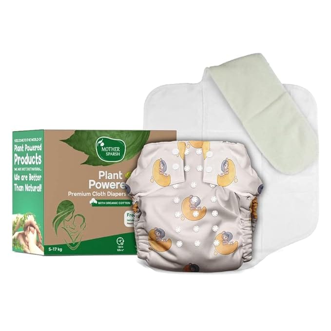Mother Sparsh Plant Powered Cloth Diaper for Babies-Free Size | Medical Grade Fabric with 100% Organic Cotton | Reusable 13 Layer Breathable Soaker with Built-in Booster Pad | (Comfy Cuddles)