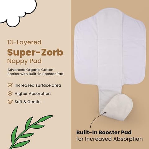 Mother Sparsh Plant Powered Cloth Diaper for Babies-Free Size | Medical Grade Fabric with 100% Organic Cotton | Reusable 13 Layer Breathable Soaker with Built-in Booster Pad | (Comfy Cuddles)