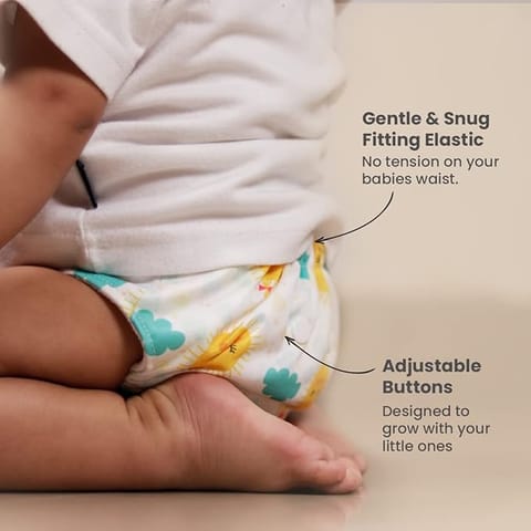 Mother Sparsh Plant Powered Cloth Diaper for Babies-Free Size | Medical Grade Fabric with 100% Organic Cotton | Reusable 13 Layer Breathable Soaker with Built-in Booster Pad | (Domino Night)