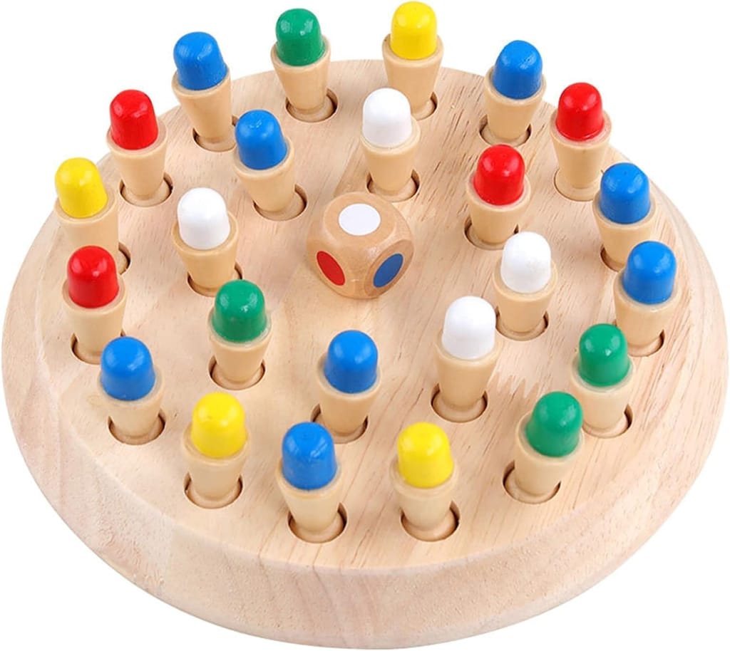 Clapjoy Wooden Memory Match Chess Game Set | Colorful Block Board Game, Early Educational Toy, Brain Training Games for Kids for Kids Age 3+ Years | Parent-Child Interaction Toy