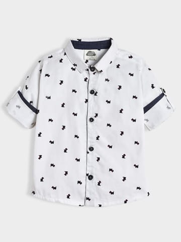 Mi Arcus Cotton Printed Full Sleeve White Shirt for Boys