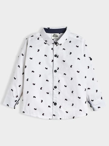 Mi Arcus Cotton Printed Full Sleeve White Shirt for Boys