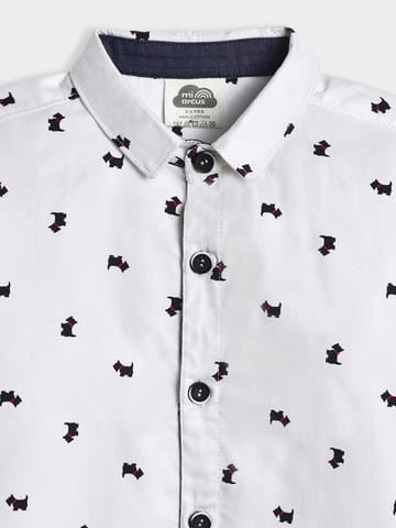 Mi Arcus Cotton Printed Full Sleeve White Shirt for Boys