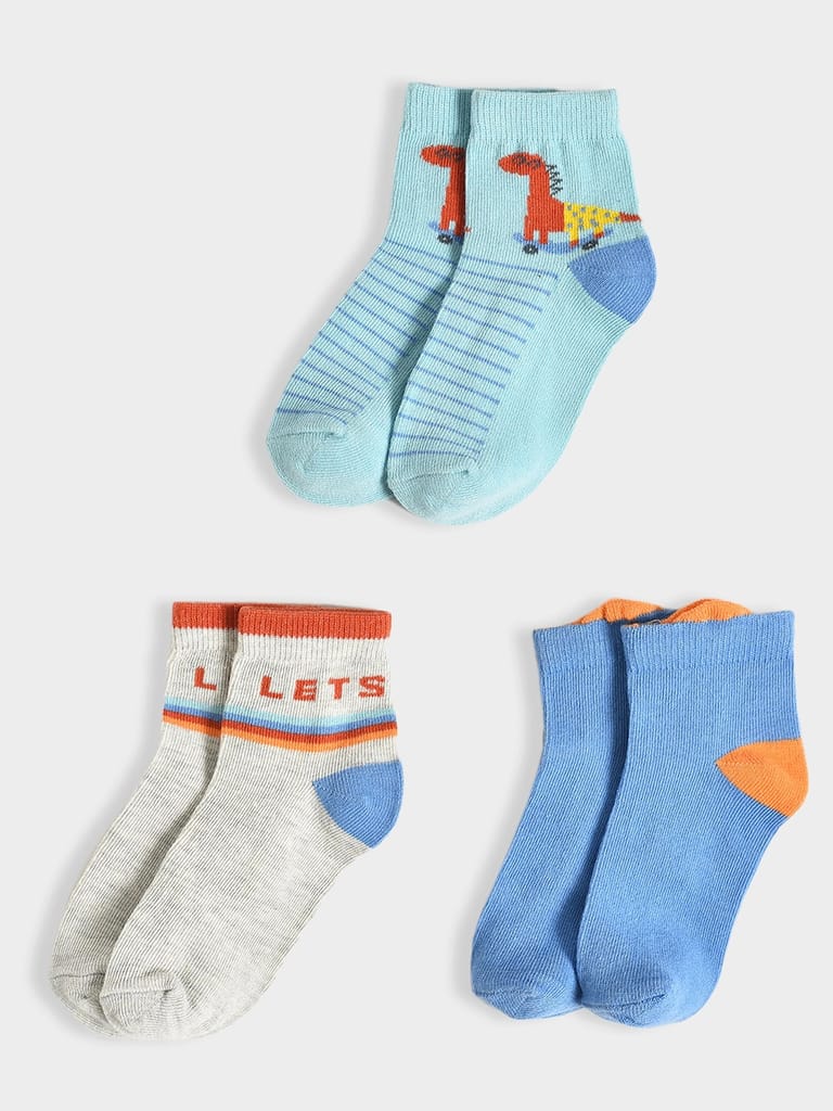 Mi Arcus Cotton Printed Multi color Socks for Kids Pack of 3