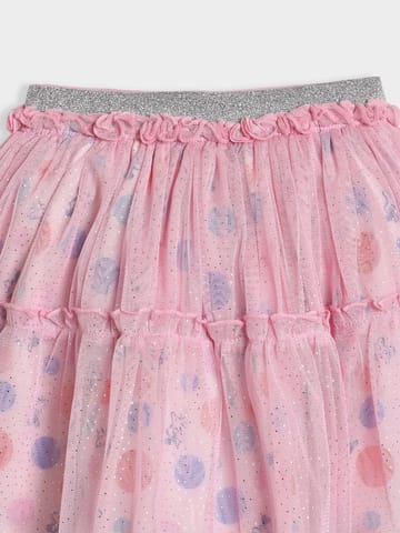Mi Arcus Pink Printed Cotton Top with Skirt for Girls