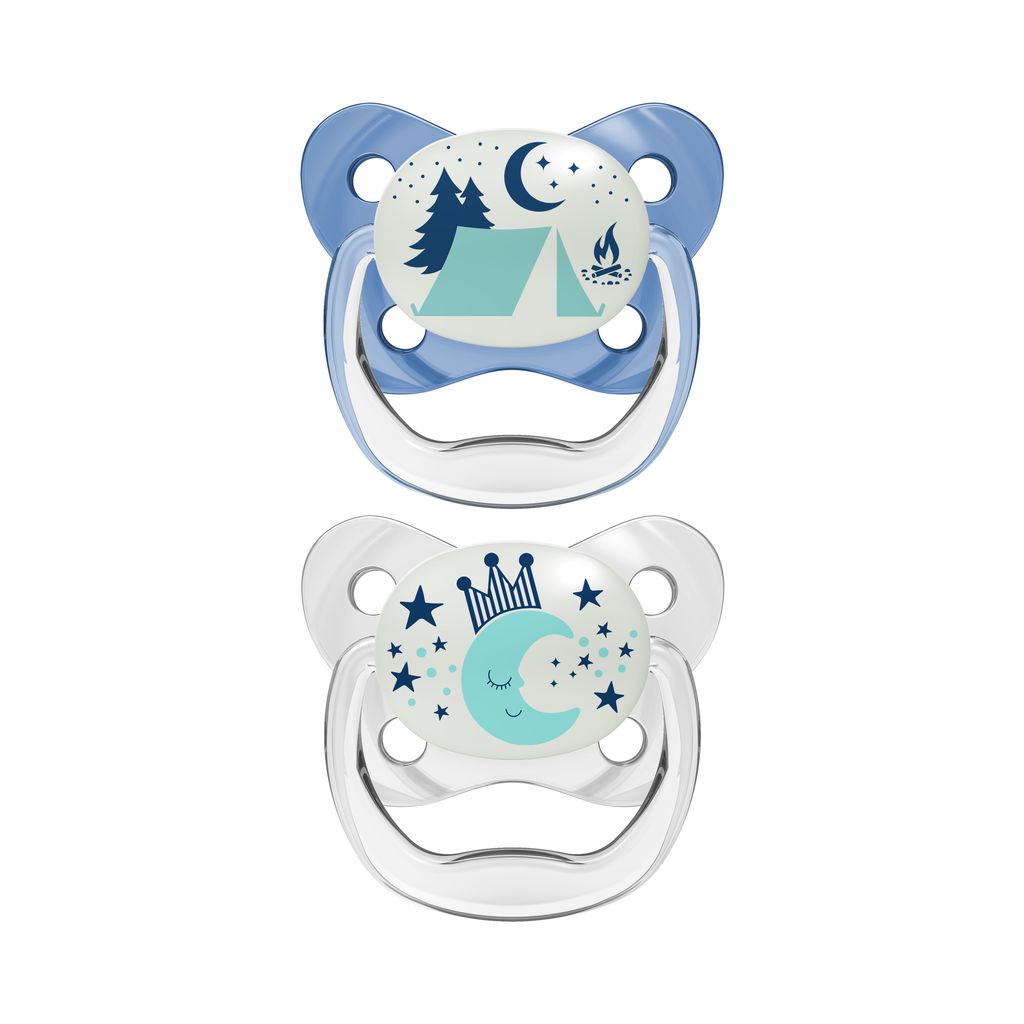 Dr. Brown's Cotton Prevent Glow in The Dark Butterfly Shield Soother for Infant - Stage 2, Blue, Pack of 2, 6M to 18M
