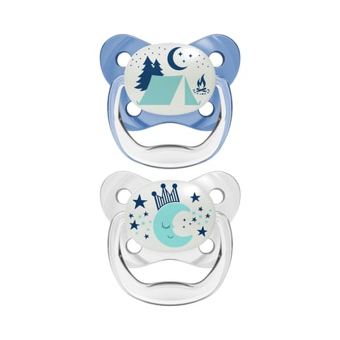 Dr. Brown's Cotton Prevent Glow in The Dark Butterfly Shield Soother for Infant - Stage 2, Blue, Pack of 2, 6M to 18M