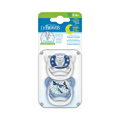 Dr. Brown's Prevent Glow in the Dark Butterfly Shield Soother Stage 1 -Pack of 2