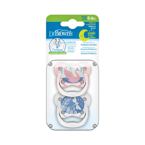 Dr. Brown's Prevent Glow in the Dark Butterfly Shield Soother Stage 1 -Pack of 2