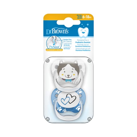 Dr. Brown's Prevent Printed Shield Soother - Stage 2, Blue, 2-Pack, Blue, 6M to 12M