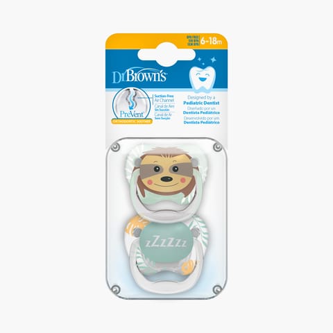 Dr. Brown's Prevent Printed Shield Soother - Stage 2, Green, 2-Pack, Green 6M to 12M