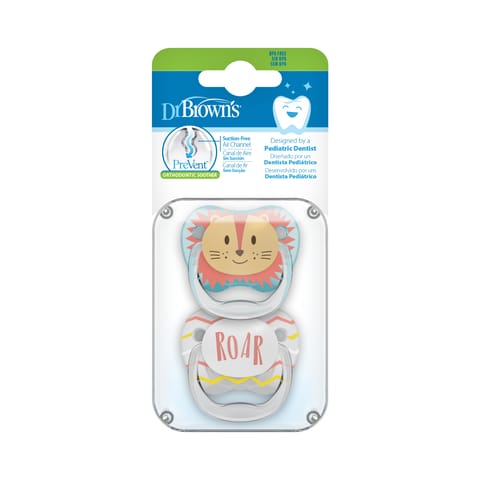 Dr. Brown's Prevent Printed Shield Soother - Stage 1, Pack of 2, Teak & Gray, Birth+ to 6M
