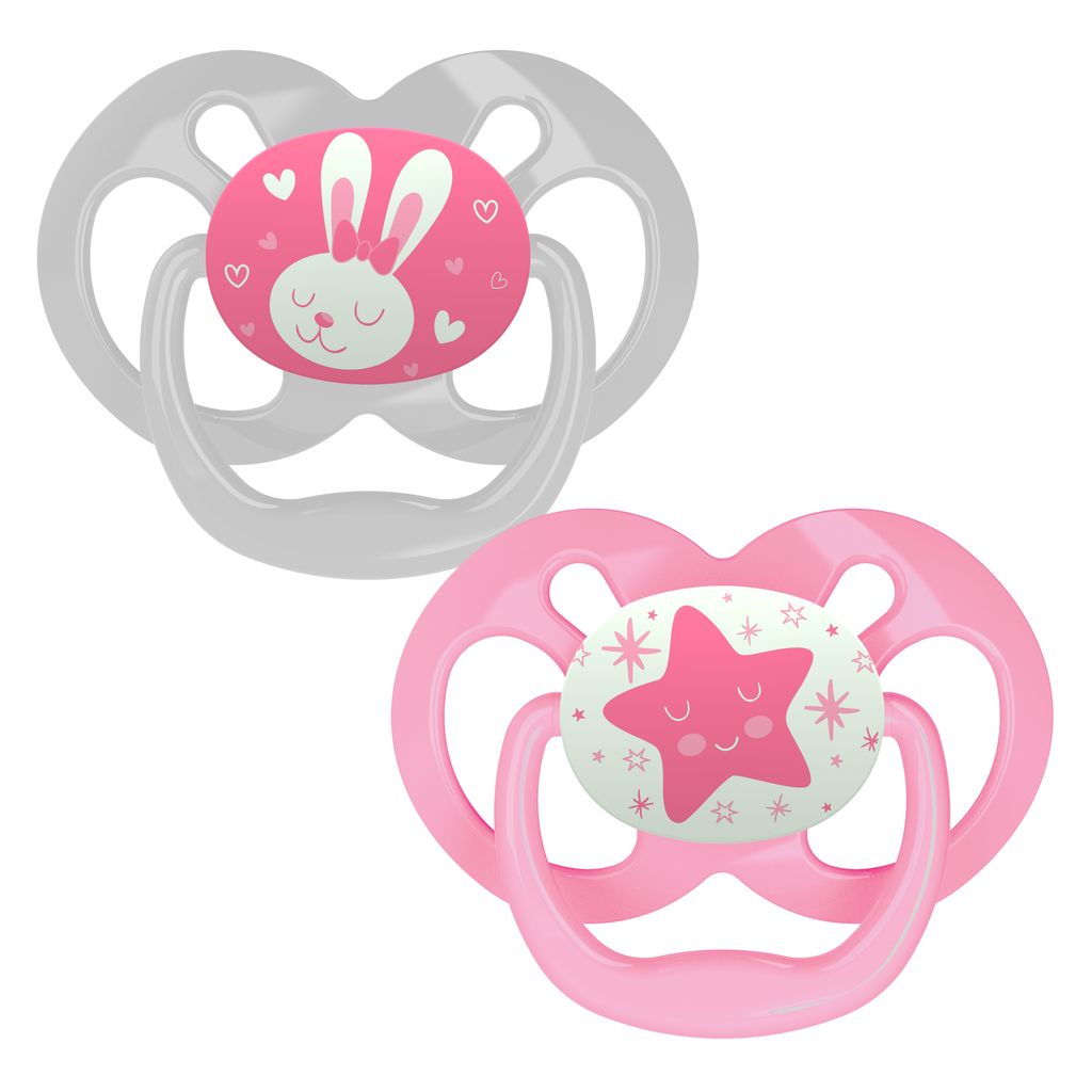 Dr. Brown's Advantage Glow in The Dark 2 Piece Stage 2 Pacifier (Pack of 2, Pink)