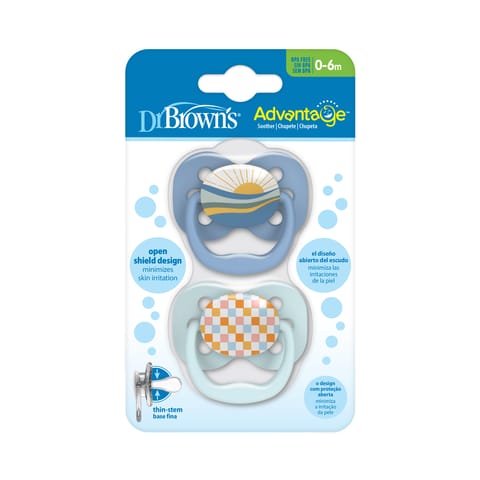 Dr. Brown's Advantage Pacifiers, Stage 1, Pack of 2, Blue Space, Birth+ to 6M