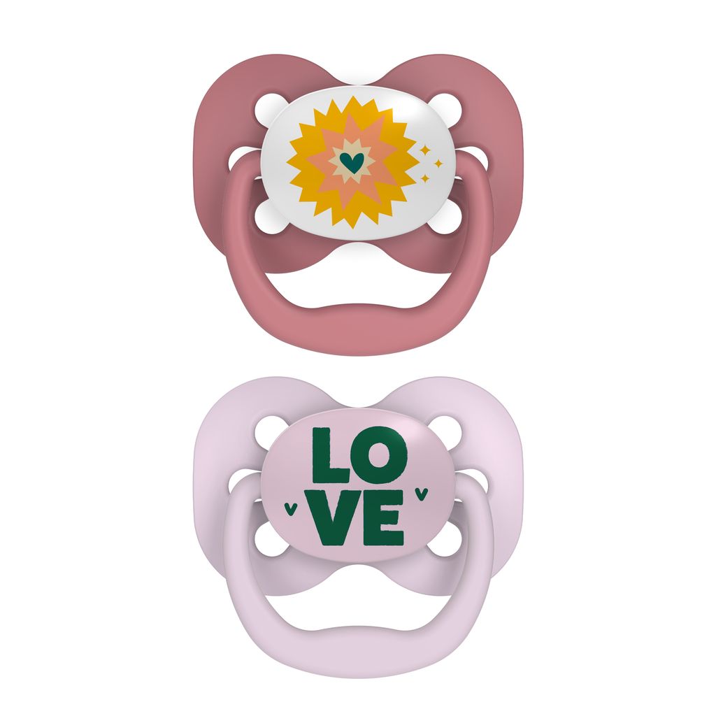 Dr. Brown's Advantage Pacifiers, Stage 1, Pack of 2, Pink Stars, Birth+ to 6M
