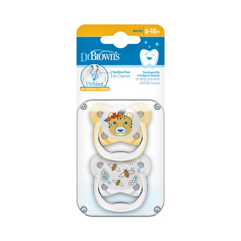 Dr. Brown's PreVent BUTTERFLY SHIELD Soother - Stage 2, Yellow, 2-Pack