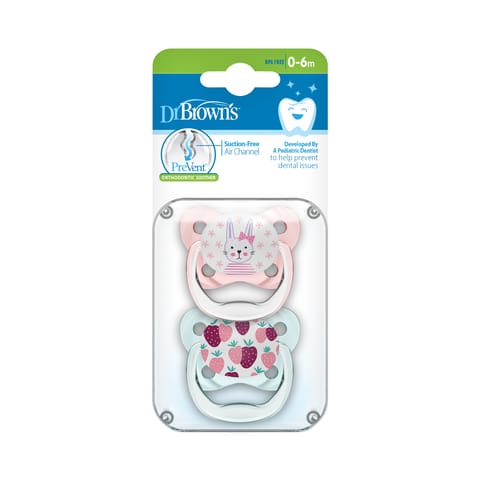 Dr. Brown's PreVent BUTTERFLY SHIELD Soother - Stage 1, Pink, 2-Pack