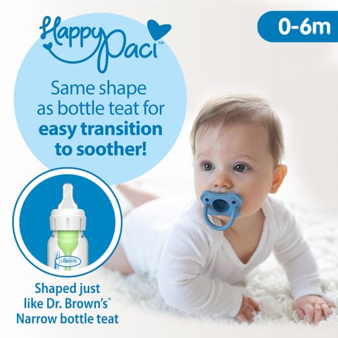 Dr. Brown's HappyPaci 100% Silicone Pacifier, 0m+, Blue