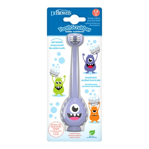 Dr. Brown's Toothscrubber Toddler Toothbrush, Bpa Free, Ages 1-4, Monster Design Manual Brush, 1 Count, Purple