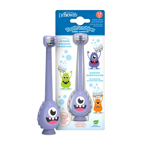 Dr. Brown's Toothscrubber Toddler Toothbrush, Bpa Free, Ages 1-4, Monster Design Manual Brush, 1 Count, Purple