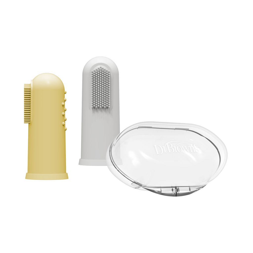 Dr. Brown's Silicone Finger Toothbrush with case - 2 Pack Gray and Yellow