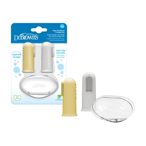Dr. Brown's Silicone Finger Toothbrush with case - 2 Pack Gray and Yellow