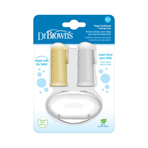 Dr. Brown's Silicone Finger Toothbrush with case - 2 Pack Gray and Yellow