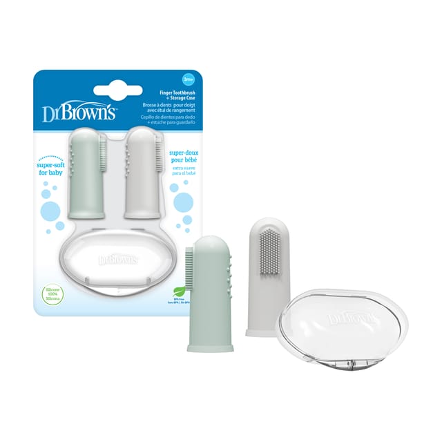 Dr. Brown's Silicone Finger Toothbrush with case - 2 Pack Gray and Light green