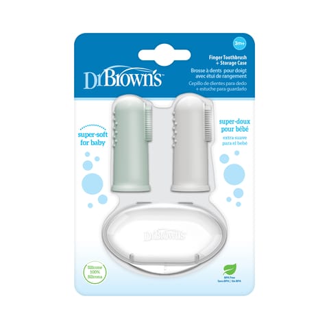 Dr. Brown's Silicone Finger Toothbrush with case - 2 Pack Gray and Light green