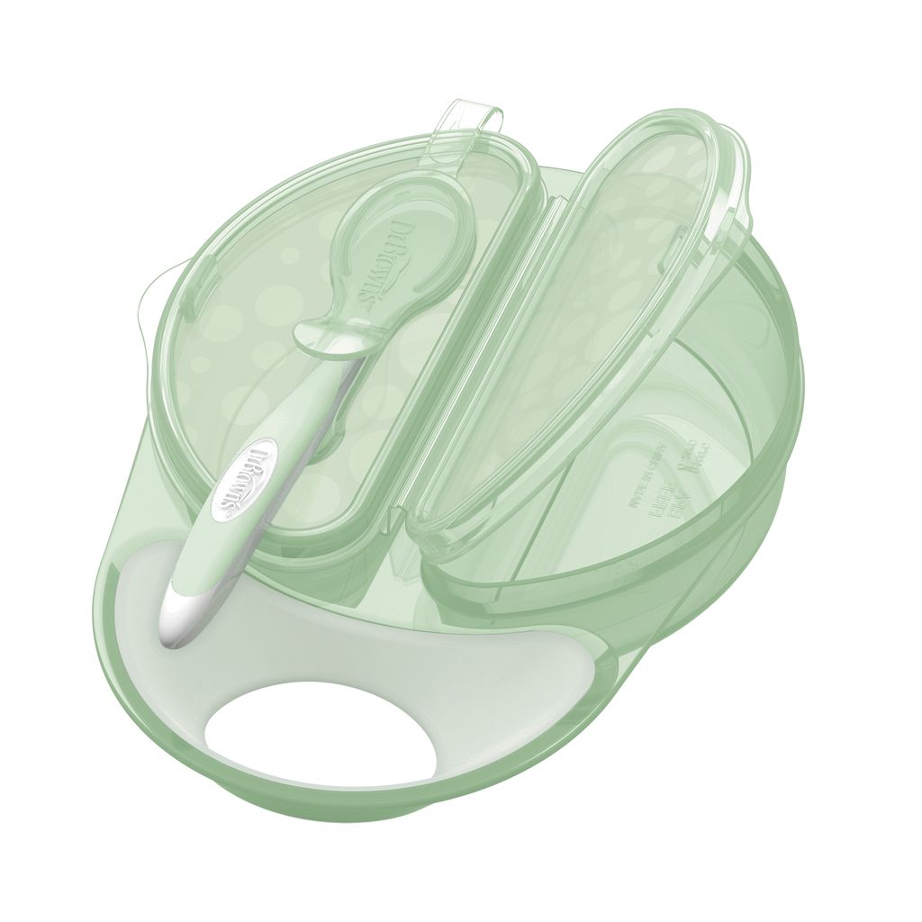 Dr. Brown's Travel Fresh Bowl and Snap-in Spoon, Divided Bowl with Spoon for Toddler Feeding On the Go, BPA Free, 4m+