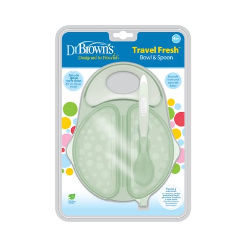 Dr. Brown's Travel Fresh Bowl and Snap-in Spoon, Divided Bowl with Spoon for Toddler Feeding On the Go, BPA Free, 4m+