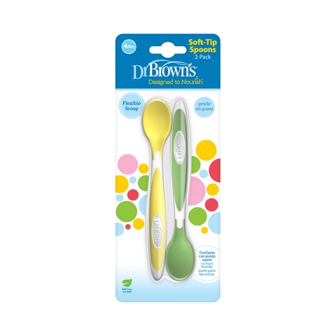 Dr Brown's Twin Pack Soft-Tip Spoon, Yellow/Green