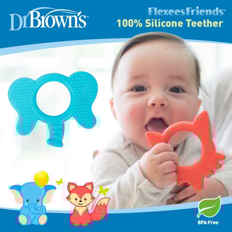 Dr. Brown's Flexees Friends Silicone Elephant Teether (Pack of 1, Blue)