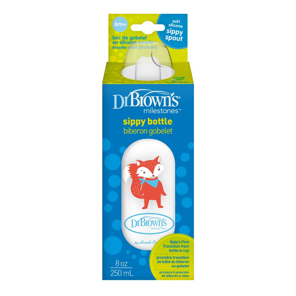 Dr. Brown's Sippy Spout Baby Bottle, 8 Ounce, Fox