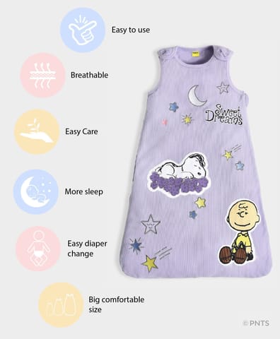 Mi Arcus Cotton Peanuts Snoopy Printed Sleeveless Purple Sleeping Bag for Kids