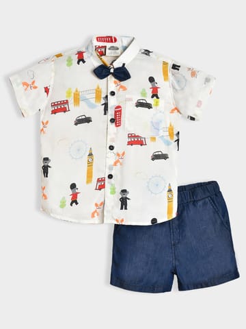 Mi Arcus Cotton Printed Shirt with Shorts Co-Set for Boys
