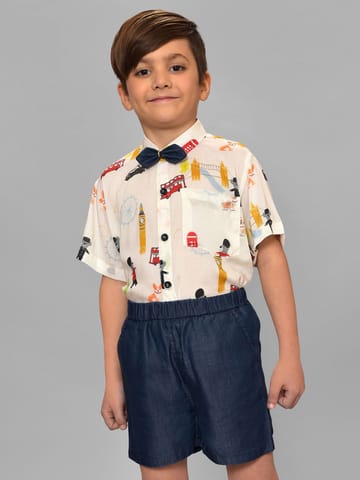 Mi Arcus Cotton Printed Shirt with Shorts Co-Set for Boys