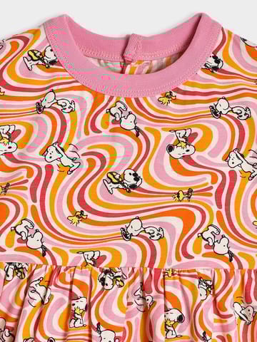 Mi Arcus Cotton Peanuts Snoopy Printed Knee Length Dress for Girls Pack of 2