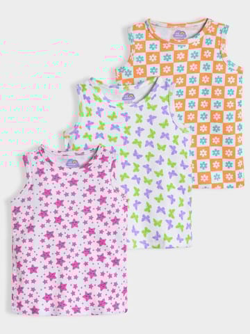 Mi Arcus Cotton Printed Sleeveless Tshirt for Kids Pack of 3