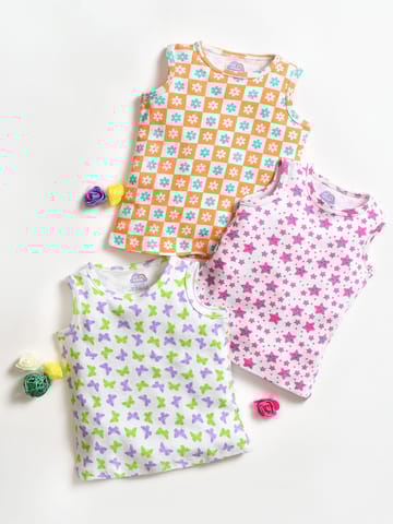 Mi Arcus Cotton Printed Sleeveless Tshirt for Kids Pack of 3