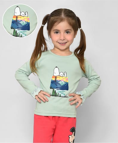 Mi Arcus Full Sleeve Peanuts Printed T-shirt for Girls