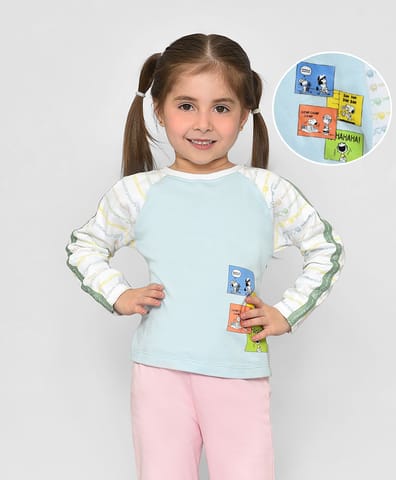 Mi Arcus Raglan Sleeve Peanuts Printed White T-shirt for Kids